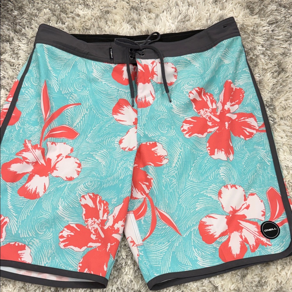 ‼️‼️‼️SOLD‼️‼️‼️ Aqua and Coral Floral Board Shorts